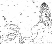 Coloriage Sc&egrave;ne de Barbie sir&egrave;ne se reposant sous l'eau