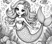 Coloriage Toute petite Barbie Sir&egrave;ne dans les oc&eacute;ans