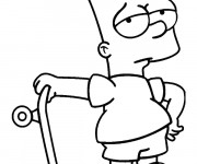 Coloriage Bart Simpson porte son SkateBoard