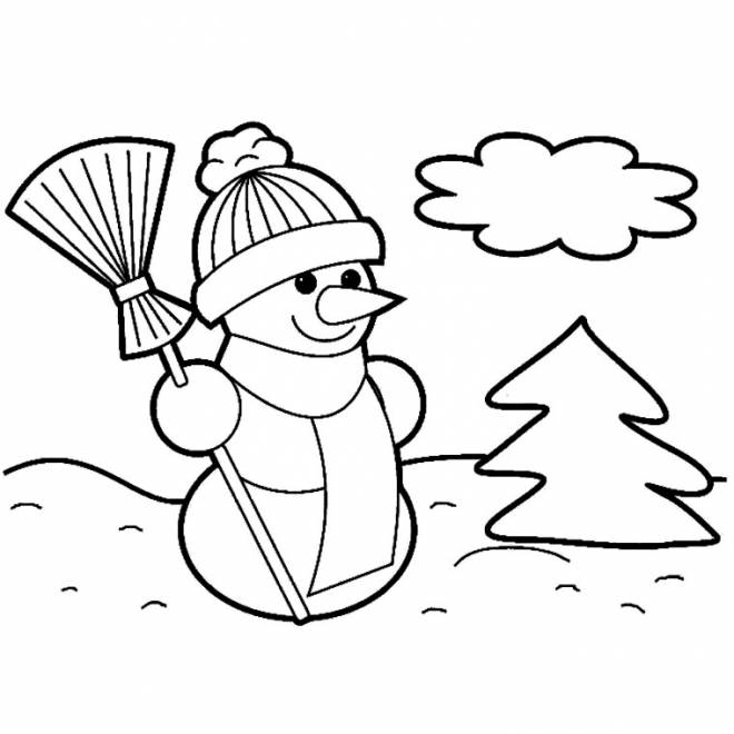 Coloriage Bonhomme De Neige En Noir Et Blanc Simple