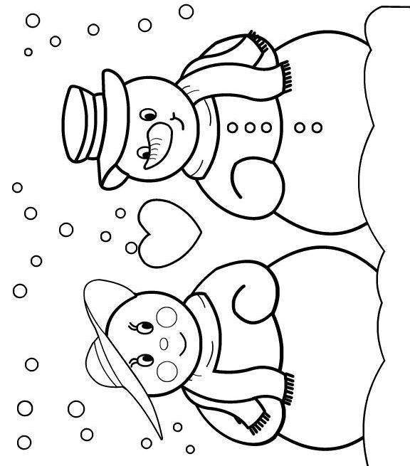 Coloriage Bonhomme De Neige Amoureux Dessin Gratuit à Imprimer