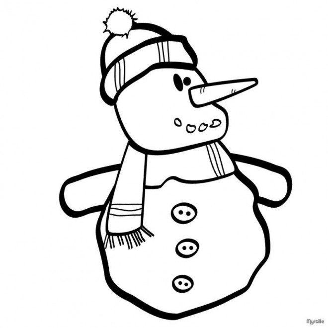Coloriage et dessins gratuits Bonhomme de Neige en noir et blanc à imprimer