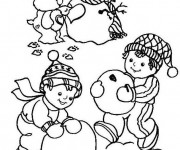 Coloriage Bonhomme de Neige et Coeurs