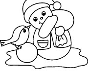 Coloriage Bonhomme de Neige et L'oiseau