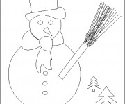 Coloriage Bonhomme de Neige et Les Arbres