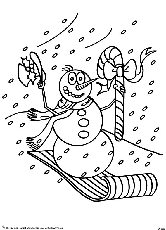 Coloriage et dessins gratuits Bonhomme de Neige fait de Ski à imprimer