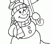 Coloriage Bonhomme de Neige porte Une Parapluie