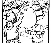 Coloriage Enfants et Bonhomme de Neige