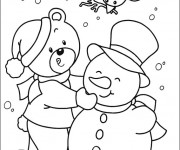 Coloriage Ours décore Le Bonhomme de Neige