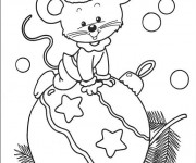 Coloriage Souris sur Boule de Noel