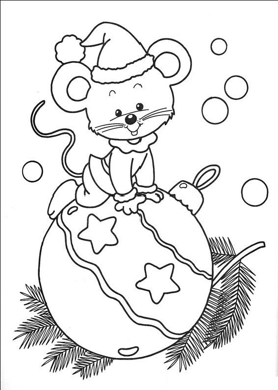 Coloriage et dessins gratuits Souris sur Boule de Noel à imprimer