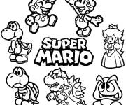 Coloriage et dessins gratuit Bowser avec les autres personnages de jeux Mario à imprimer