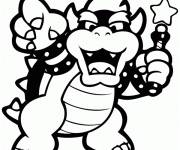 Coloriage et dessins gratuit Bowser avec sa baguette magique en noir et blanc à imprimer