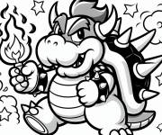 Coloriage et dessins gratuit Bowser avec un flamme en feu pour enfants à imprimer