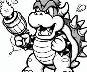 Coloriage et dessins gratuit Bowser avec un petit canon à imprimer