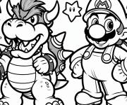 Coloriage Bowser et Mario de dessin anim&eacute;