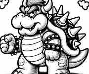 Coloriage L'antagoniste Bowser en noir et blanc