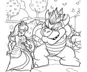 Coloriage La princesse Peach et Bowser dans la foret