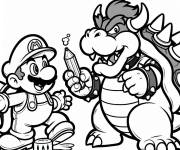 Coloriage Mario et Bowser tenant un crayon de couleur