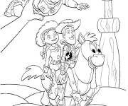 Coloriage Andy joue avec Buzz l'&eacute;clair, Woody et Jessie