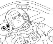 Coloriage Buzz l’Éclair et le chat dans le vaisseau spatial