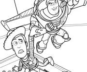 Coloriage Buzz l'&eacute;clair sauve son ami Woody