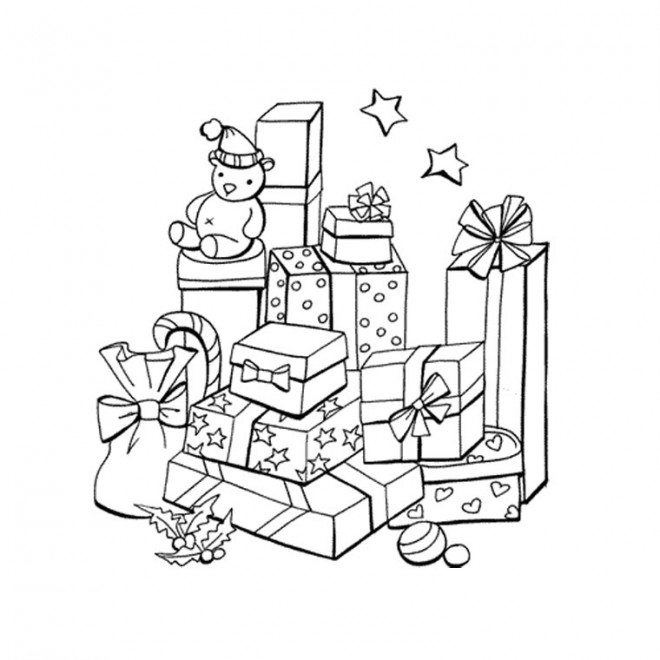 Coloriage Cadeaux De Noel En Noir Et Blanc Dessin Gratuit A Imprimer