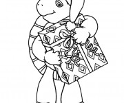 Coloriage Tortue apporte les Cadeaux de Noel