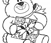 Coloriage Un Ours heureux de son Cadeau