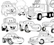 Coloriage et dessins gratuit Flash Mcqueen et sa bande à imprimer