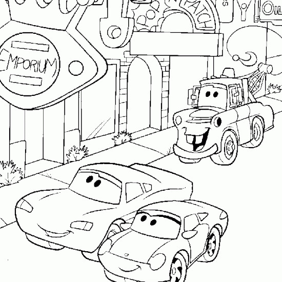 Coloriage et dessins gratuits Les voitures dans la rue Disney à imprimer