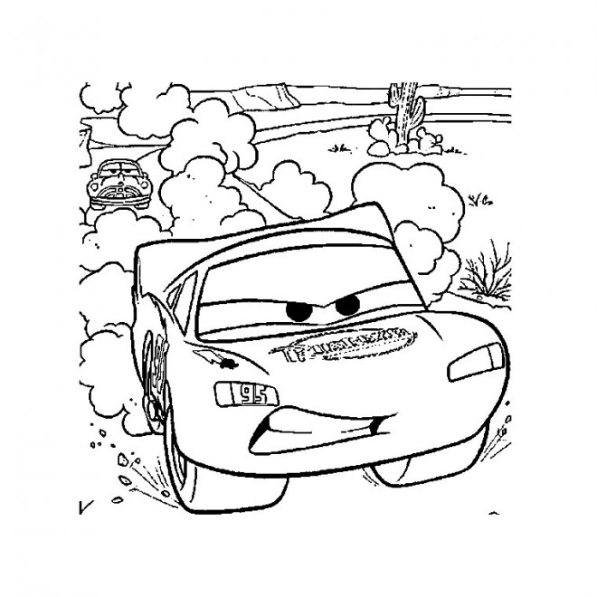 Coloriage et dessins gratuits Cars Flash Mcqueen course dans le Désert à imprimer