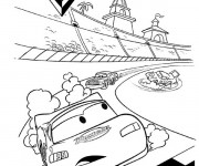 Coloriage Cars Flash Mcqueen en tête de la course