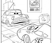 Coloriage Flash Mcqueen au Garage en noir