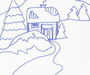 Coloriage Chalet en bleu