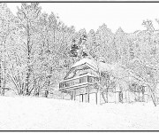 Coloriage Chalet enneigé réaliste