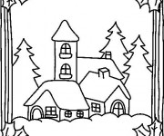 Coloriage Paysage de Chalet pour enfant