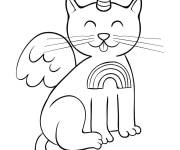 Coloriage Beau chat licorne avec un arc-en-ciel sur le corps