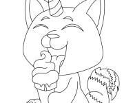 Coloriage chat licorne aime manger la glace