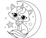 Coloriage Chat licorne assis sur la lune