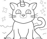 Coloriage Chat licorne avec grande corne