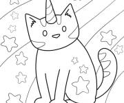 Coloriage Chat licorne avec les étoiles simple
