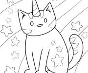 Coloriage Chat licorne avec les &eacute;toiles simple