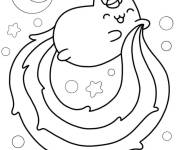 Coloriage Chat licorne avec longue queue arc-en-ciel