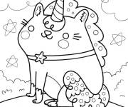 Coloriage Chat licorne en style Kawaii