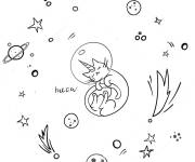 Coloriage Chat licorne endormi dans l&rsquo;espace
