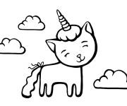 Coloriage Chat licorne entre les nuages