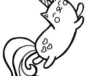 Coloriage Chat licorne heureux en volant