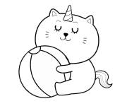 Coloriage Chat licorne joue avec le ballon