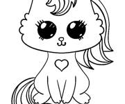 Coloriage Chat licorne kawaii avec un c&oelig;ur